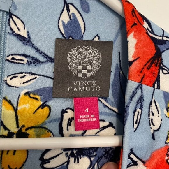 VINCE CAMUTO Floral Fit and Flare Cap Sleeve Dress Blue Red Mini Party Wedding 4 - Picture 5 of 16